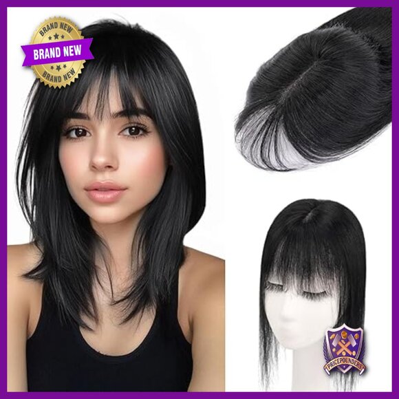 Real Human Hair Topper with Bangs, 12 Inch Length, Lace Silk Base main image 7